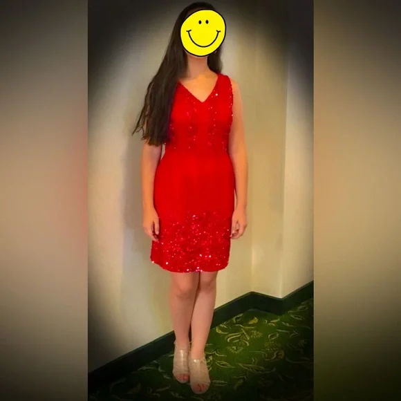 SHAIL K RED CHIFFON BEADED COCKTAIL DRESS SIZE 6 - Picture 3 of 3